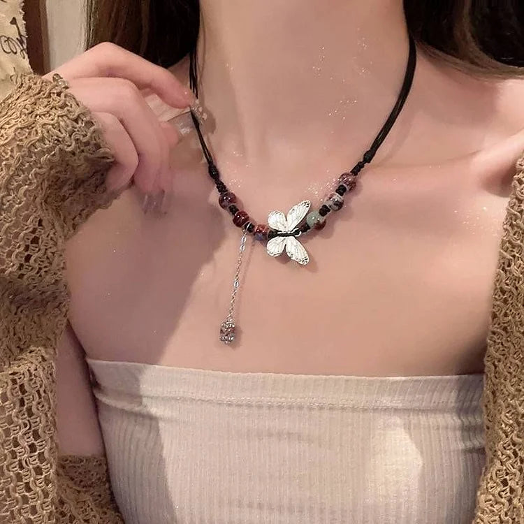 Aurora Butterfly and Pearl Necklace - An Enchanting Elegance