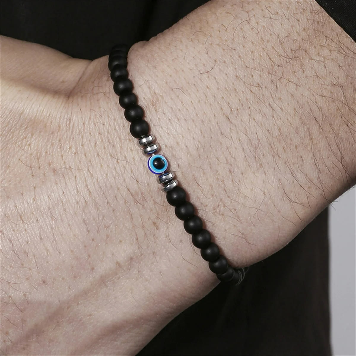 Carefully Crafted 4mm Natural Stone Bracelet with Evil Eye - Thor Edition for Men