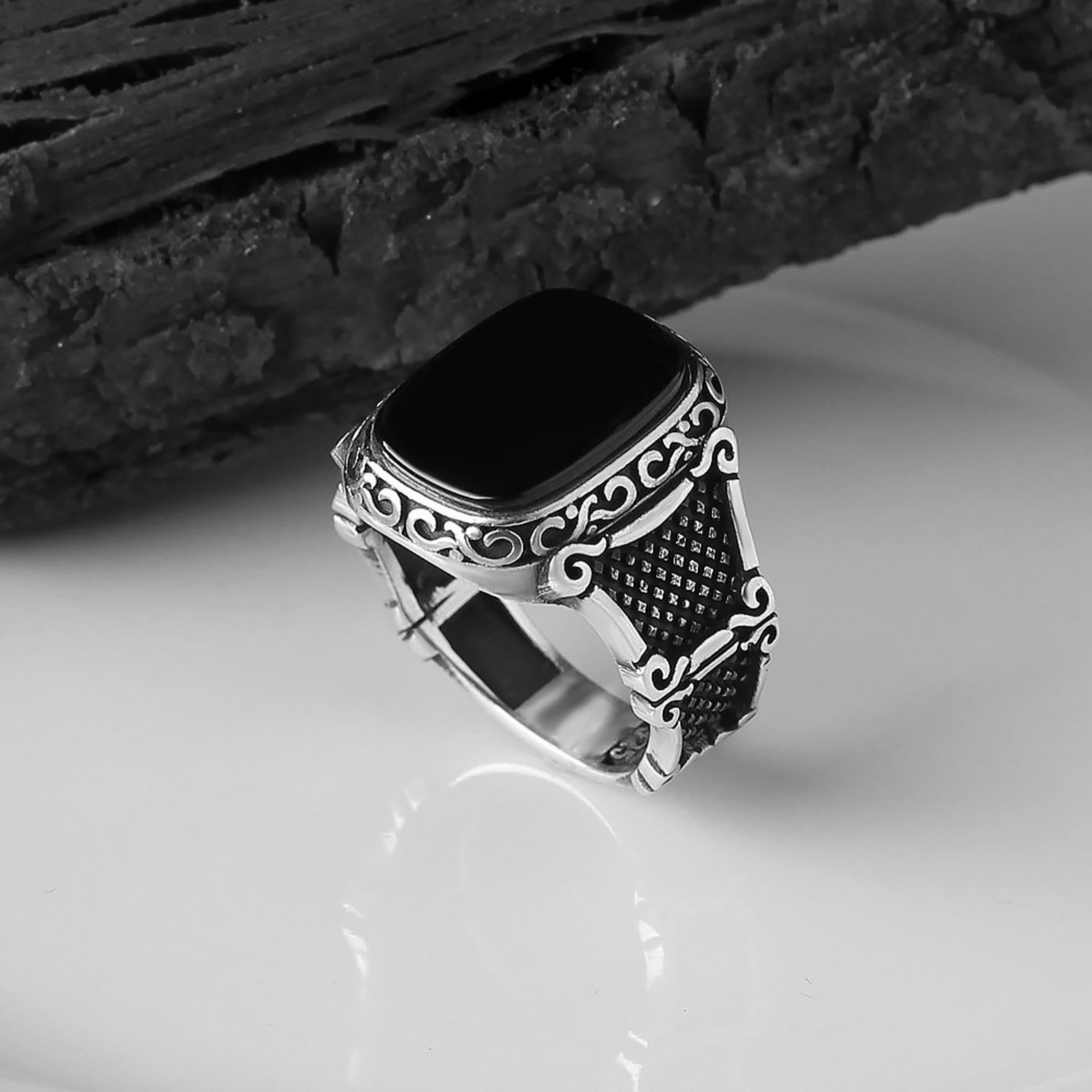 Elegant Black Onyx and Silver Ring for the Modern Man - Max