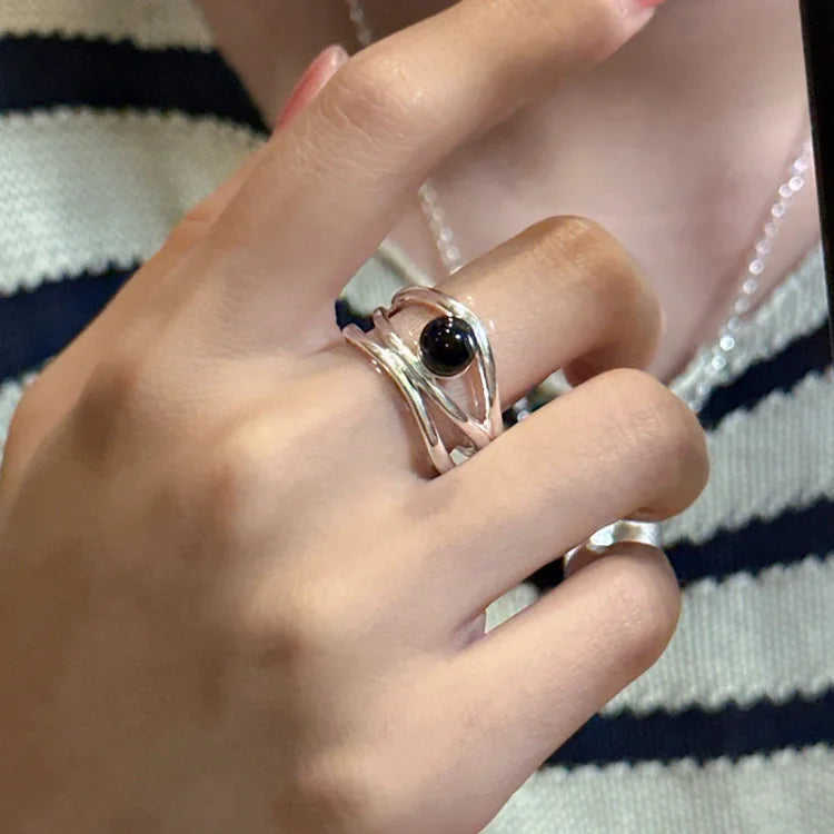 Elegant Arden Black Onyx Multiline Ring