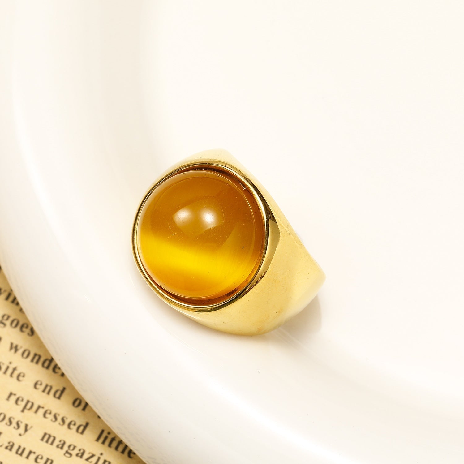 Beautiful Large Cat's Eye Gemstone Ring - Liora