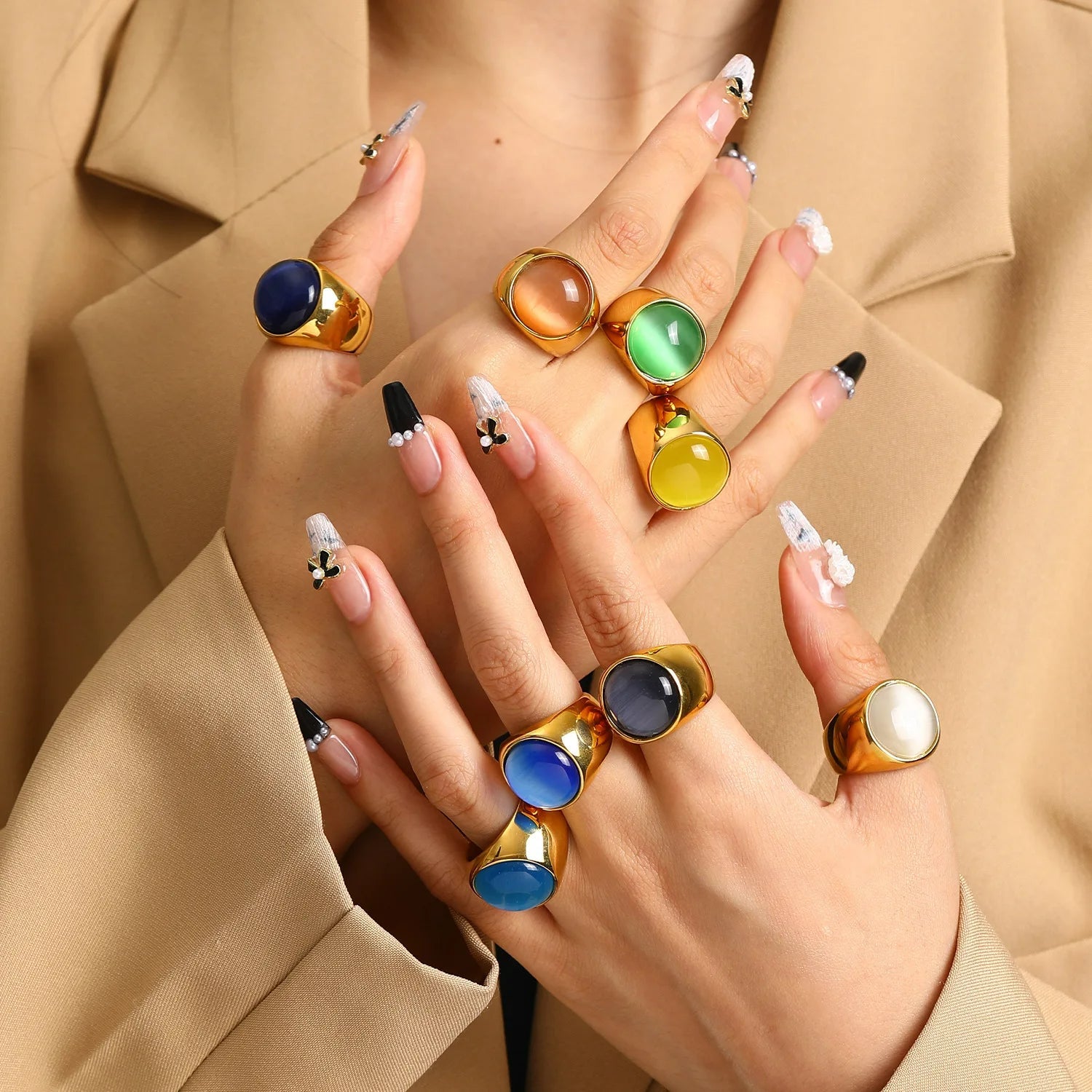 Beautiful Large Cat's Eye Gemstone Ring - Liora