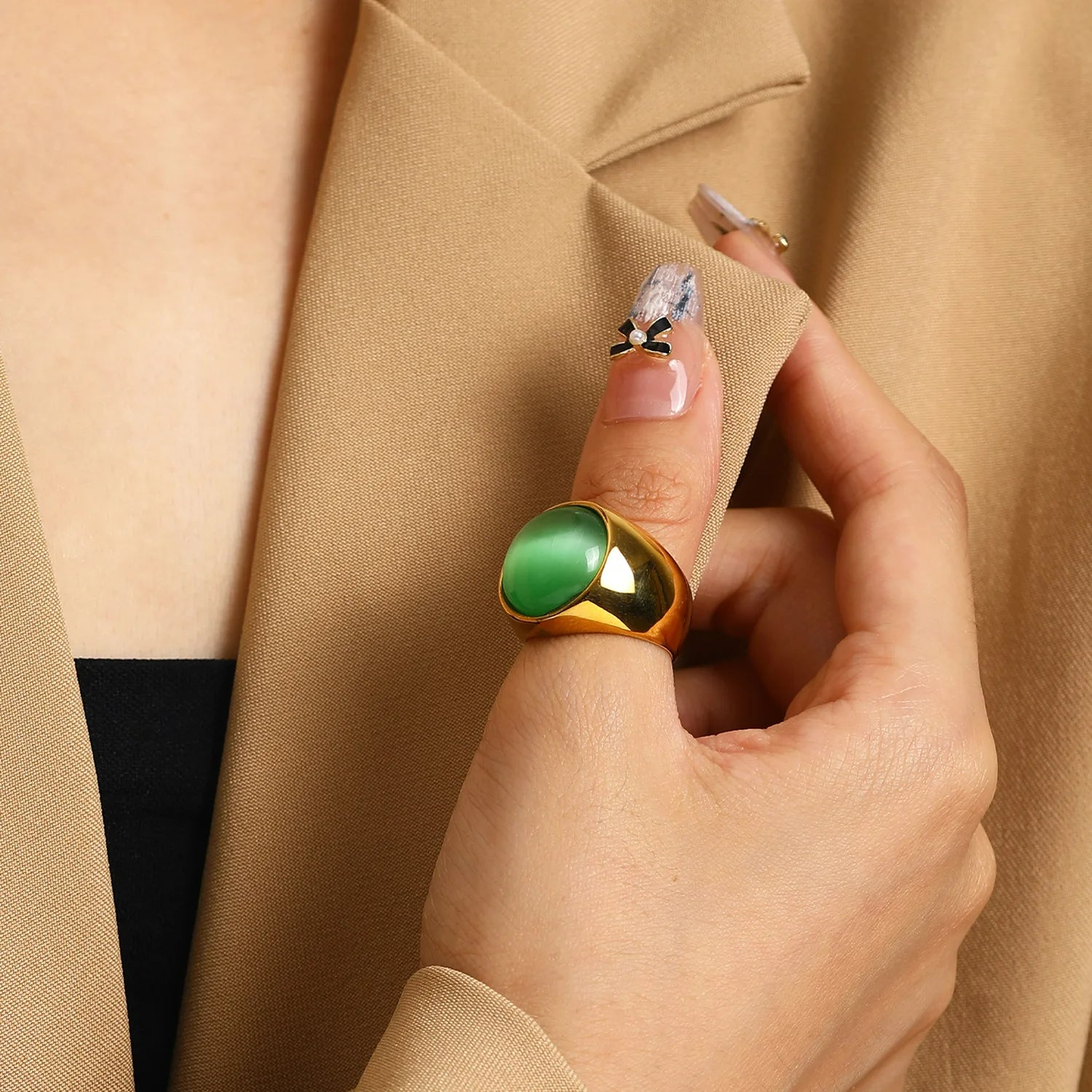 Beautiful Large Cat's Eye Gemstone Ring - Liora