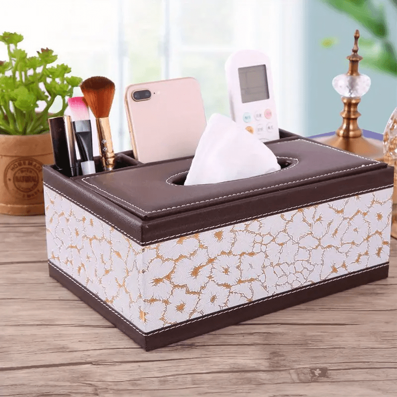 Chic Organizer - Luxurious Faux Leather Storage Box with 4 Compartments