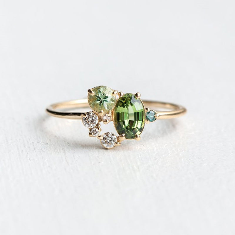 Captivating Selene Ring with Natural Peridot and Sparkling Zircon Stones