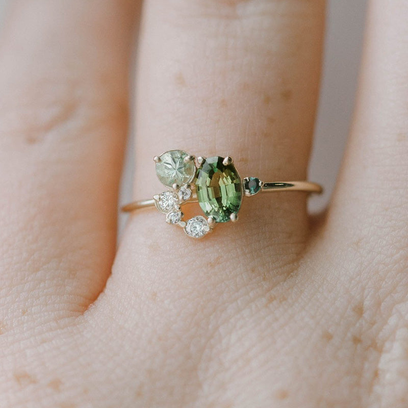 Captivating Selene Ring with Natural Peridot and Sparkling Zircon Stones