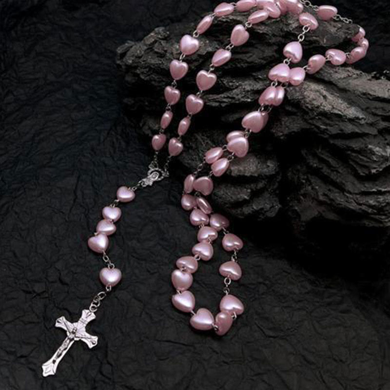 Elara Heart-Shaped Cat's Eye Rosary Necklace - Unique Elegance for Your Style