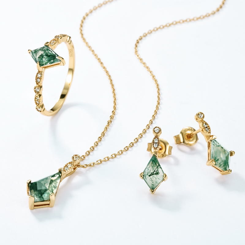 Elegant Moosagaat and White Zircon Jewelry Set - Lana