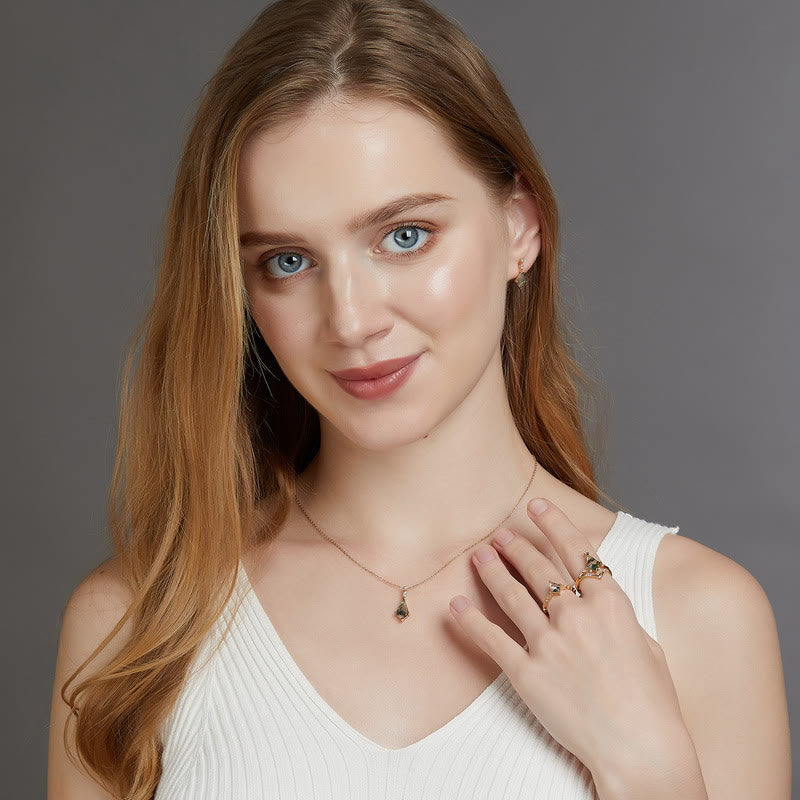 Elegant Moosagaat and White Zircon Jewelry Set - Lana