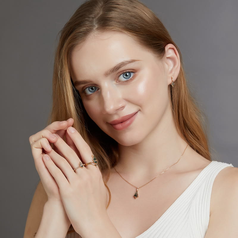 Elegant Moosagaat and White Zircon Jewelry Set - Lana