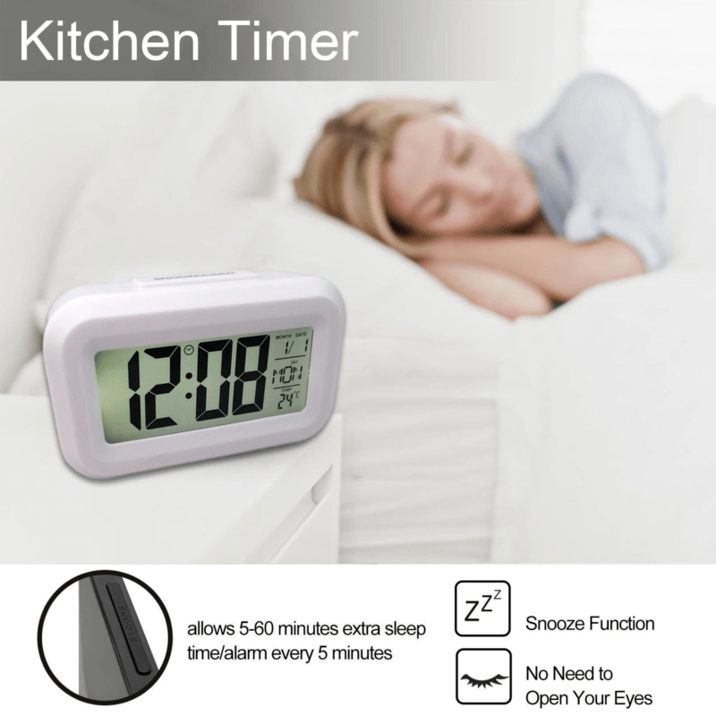 SmartAlarm Clock – Compact LCD Alarm Clock with Sound and Temperature