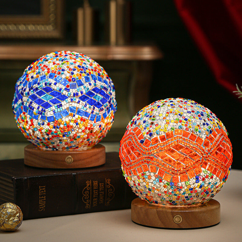 BohoCharm - Modern USB Bordlampa med Trä och Glas