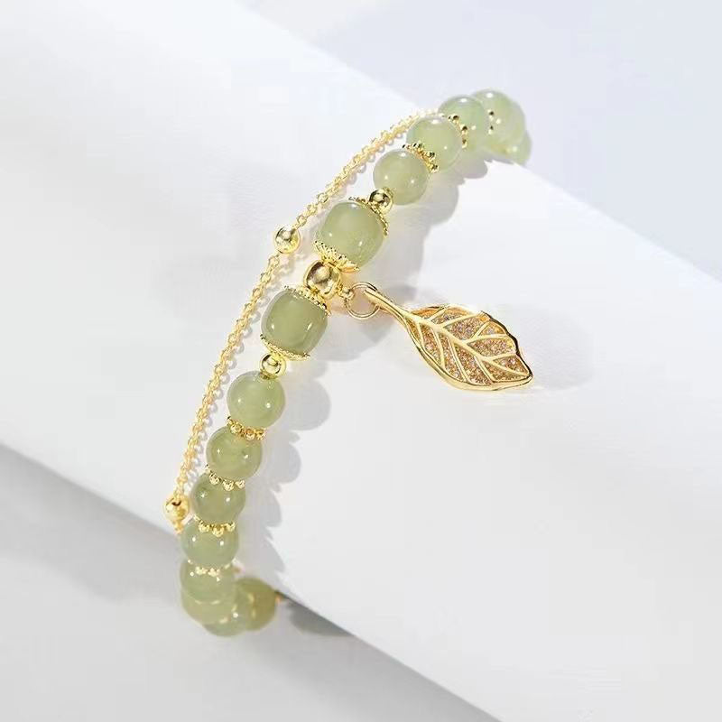 Elegant jade leaf bracelet with special leaf charm