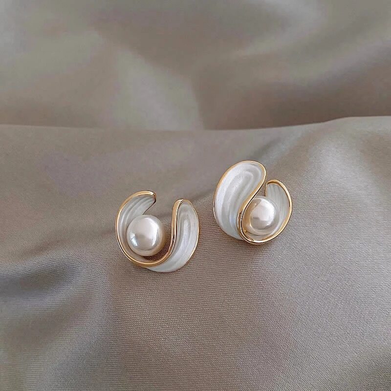 Refined Gold Earrings with Radiant White Opal and Pearl - Amara Collection