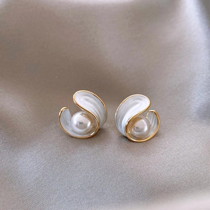 Refined Gold Earrings with Radiant White Opal and Pearl - Amara Collection