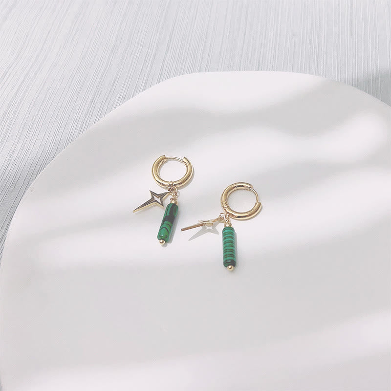 Elegant Maria Malachite Star Jewelry Set: Earrings, Necklace and Bracelet in Natural Malachite