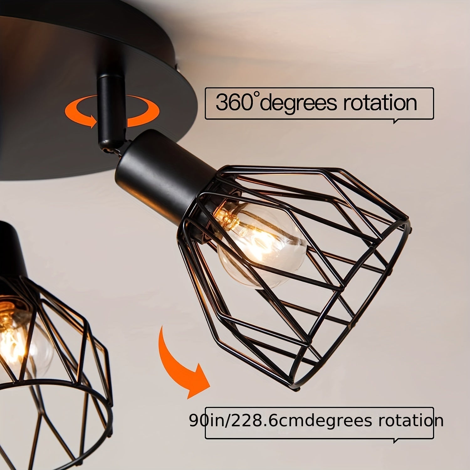 RusticGlow Lamp - Country Black Ceiling Lamp with Swivelling Shades