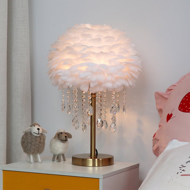Romantic FeatherBeam - Modern Feather 1-Light Bedside Lamp with Crystal Decoration