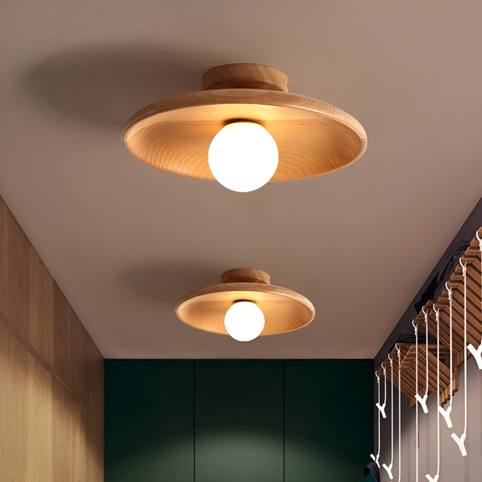 Elegant Wooden Wabi Sabi Ceiling Lamp with LED - WoodBliss