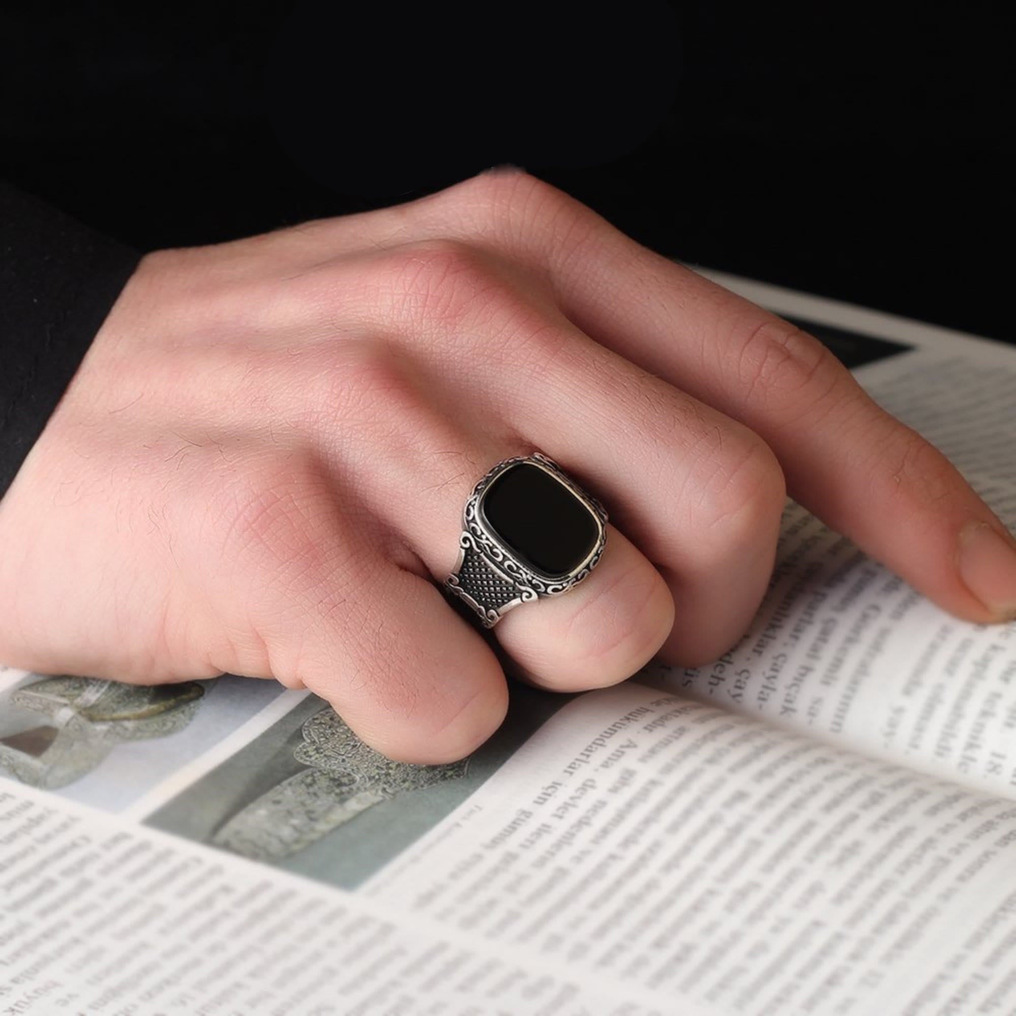 Elegant Black Onyx and Silver Ring for the Modern Man - Max