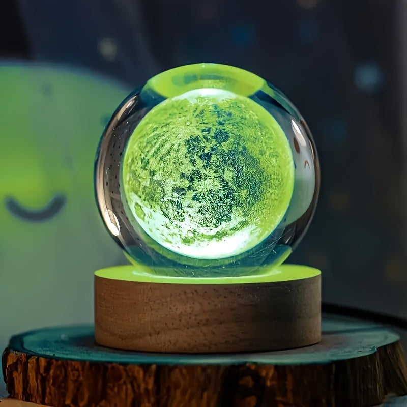 LumiSphere - Luxurious 3D Crystal Table Lamp with Wooden Base