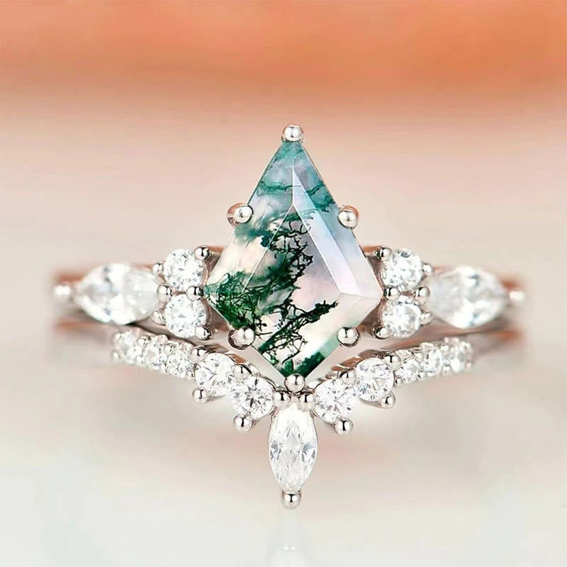 Elegant 2-piece Moosagaat Ring Set - Serenia