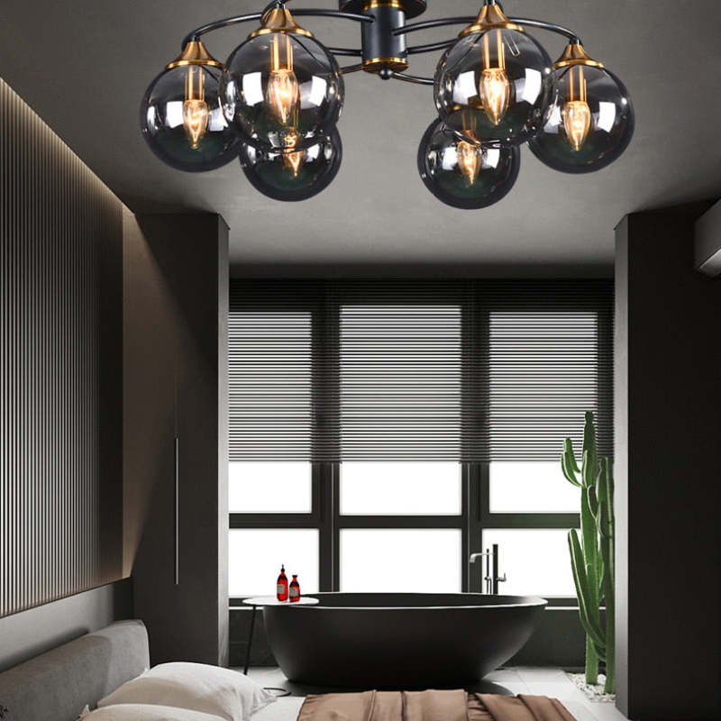 ValentinaLuxe - Elegant Round Chandeliers Made of Smoked Glass