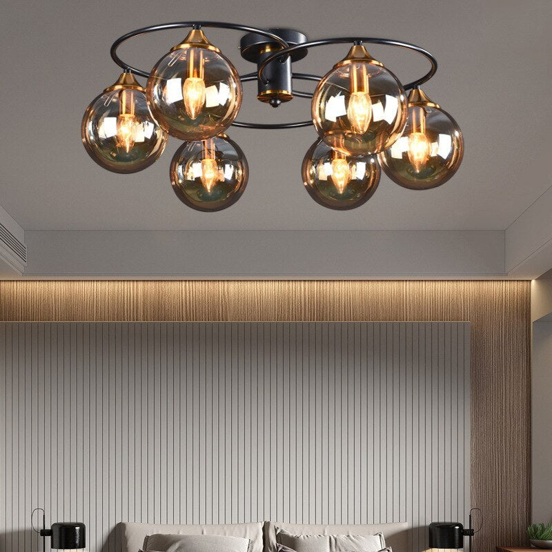 ValentinaLuxe - Elegant Round Chandeliers Made of Smoked Glass