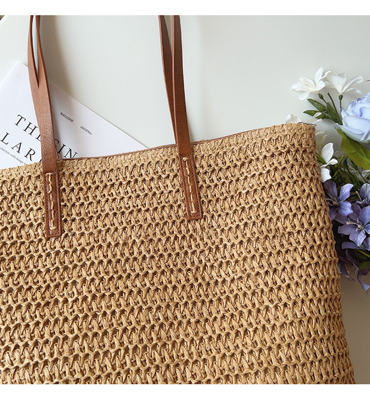 SummerBreeze Tote - Stylish basket bag with leather handle