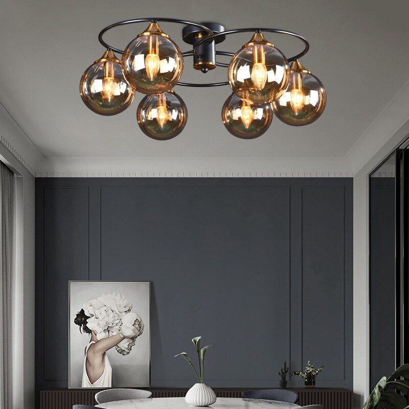ValentinaLuxe - Elegant Round Chandeliers Made of Smoked Glass