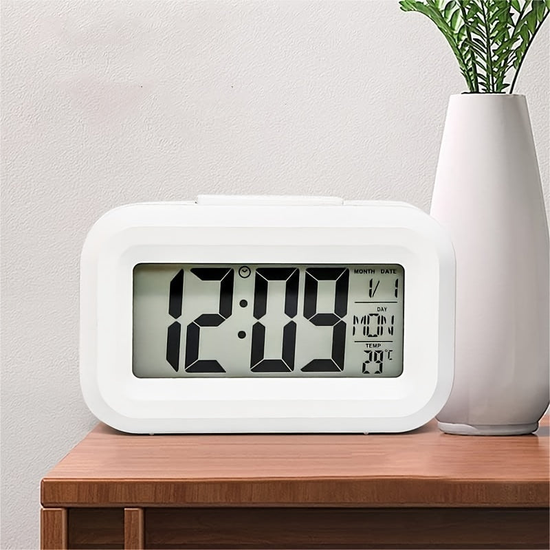 SmartAlarm Clock – Compact LCD Alarm Clock with Sound and Temperature