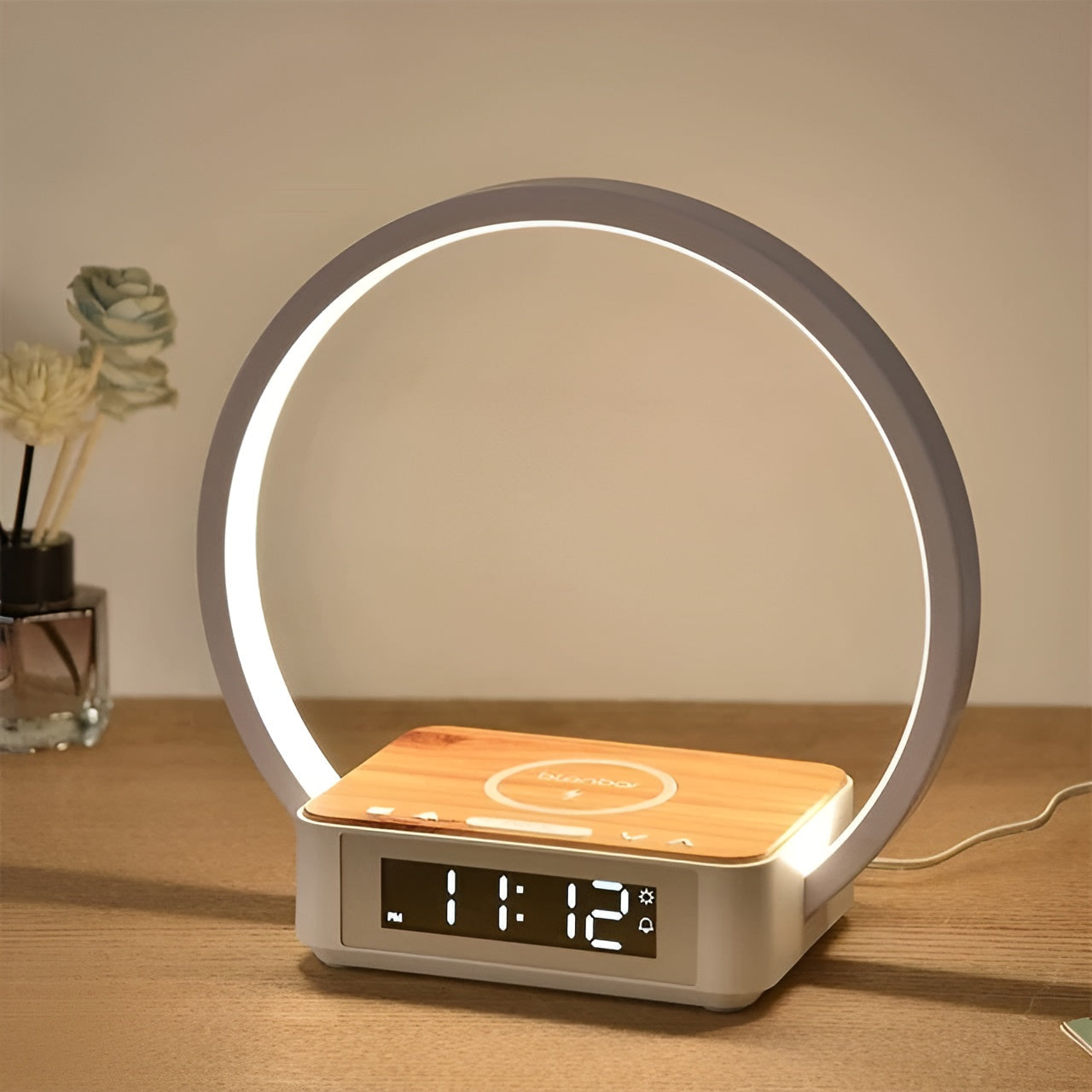 Modern Table Lamp with Wireless Charger and Alarm Clock Function