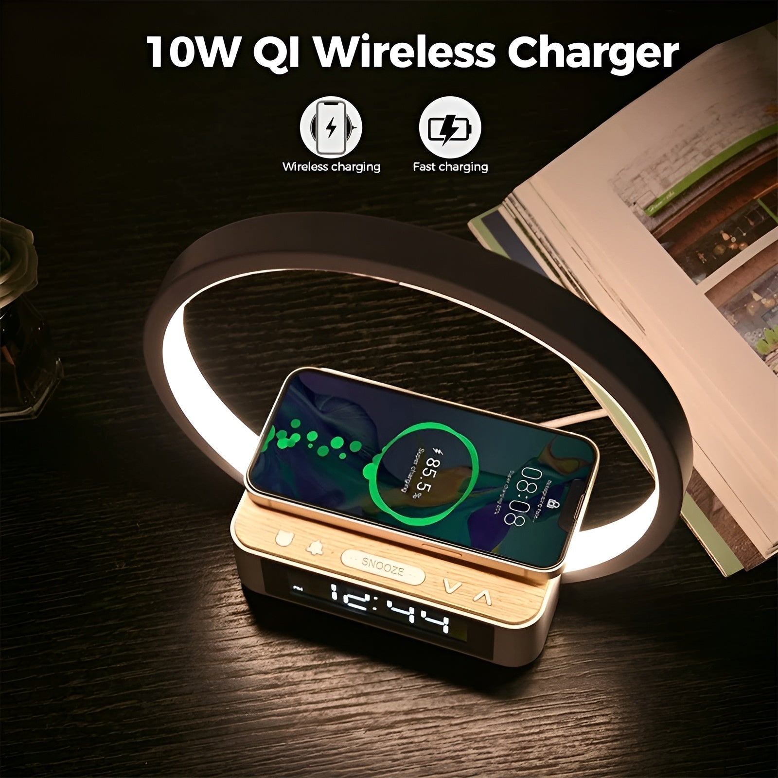 Modern Table Lamp with Wireless Charger and Alarm Clock Function