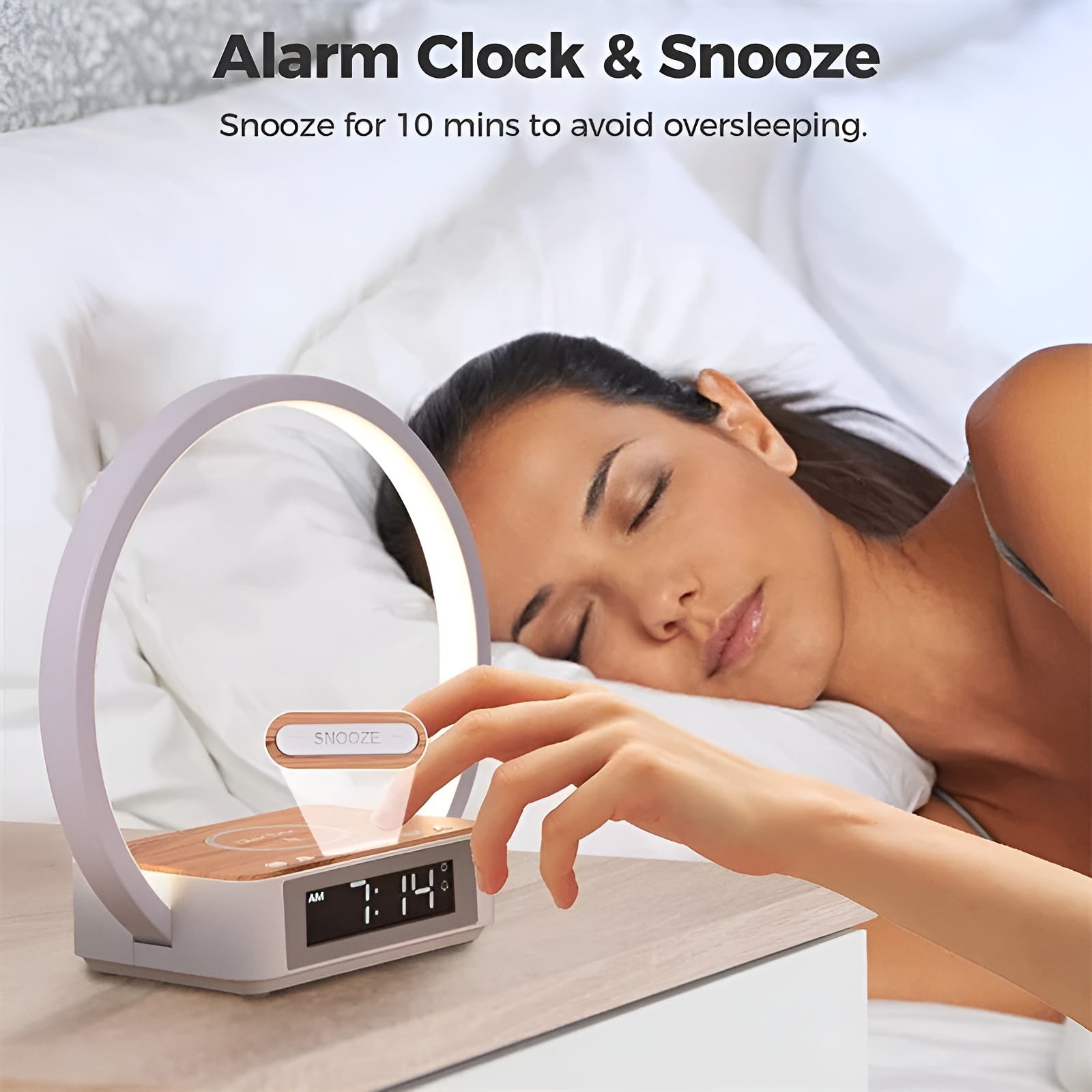 Modern Table Lamp with Wireless Charger and Alarm Clock Function