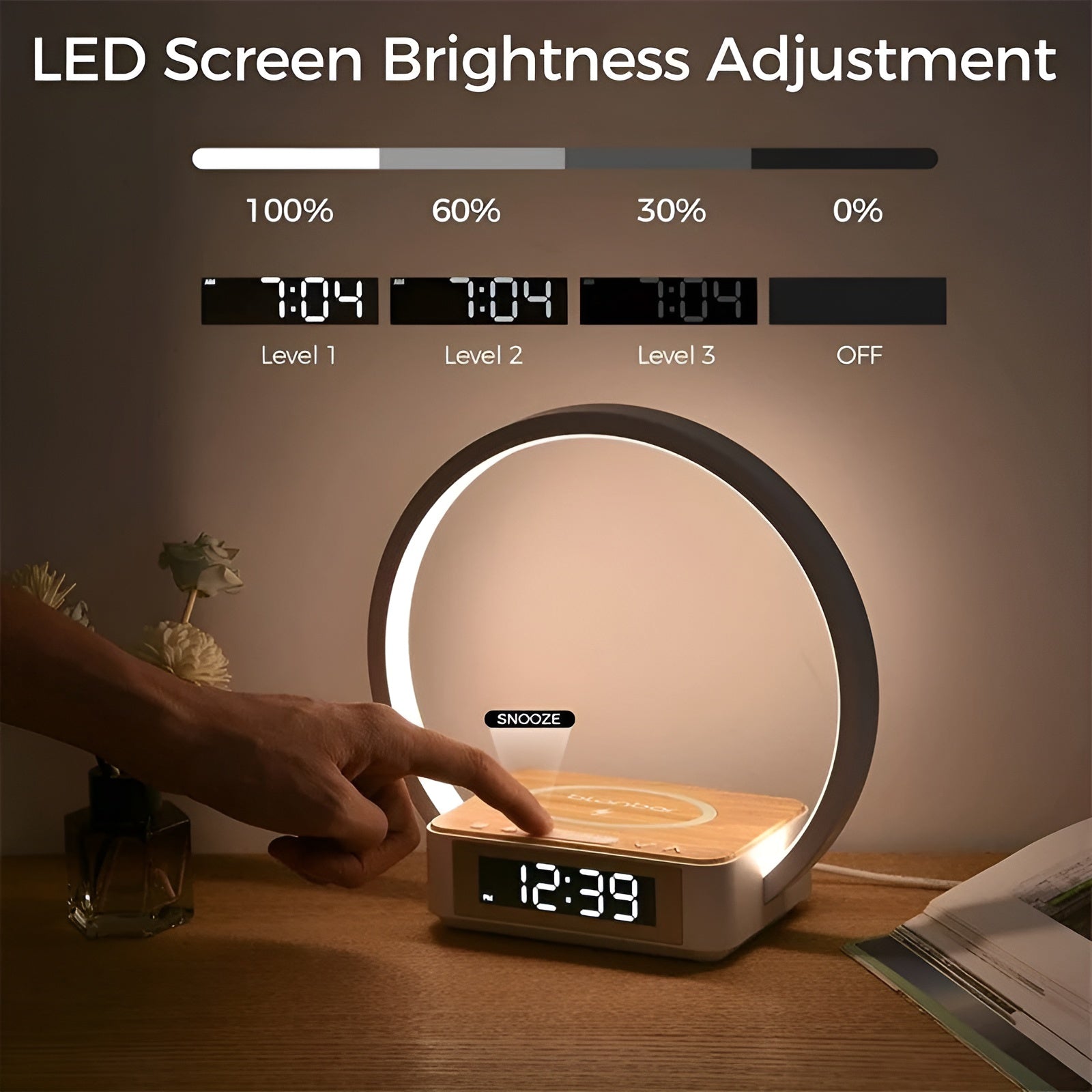 Modern Table Lamp with Wireless Charger and Alarm Clock Function