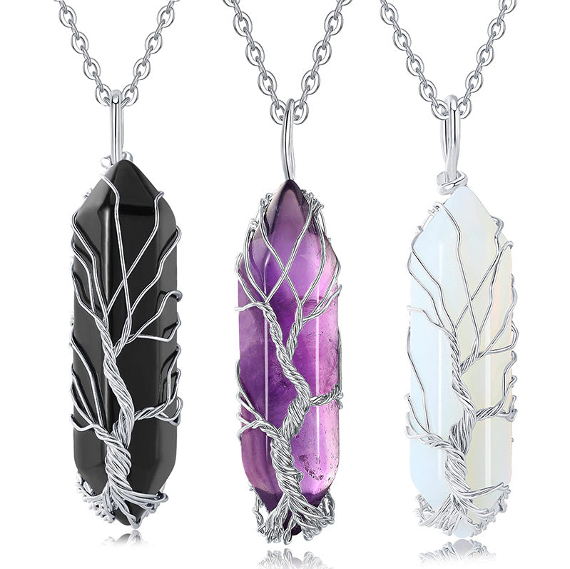 Elegant Tree of Life Gemstone Necklace with Sparkling Crystals - Elara 