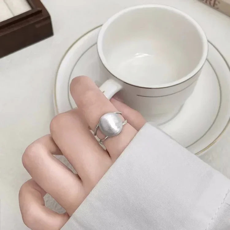 Tempting Brushed Silver Hemisphere Ring - Lucienne