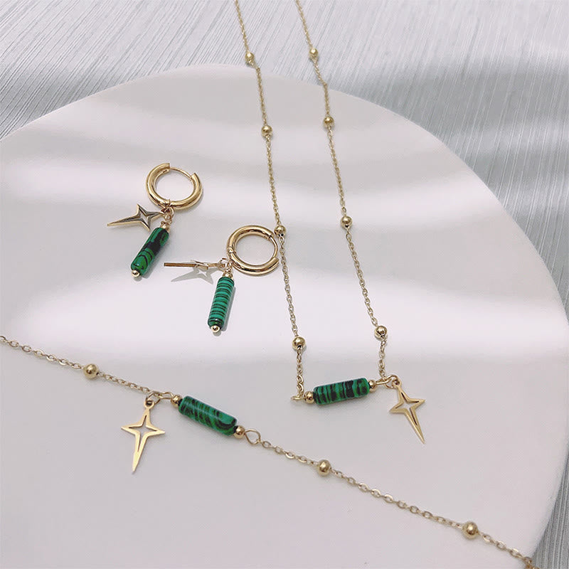Elegant Maria Malachite Star Jewelry Set: Earrings, Necklace and Bracelet in Natural Malachite