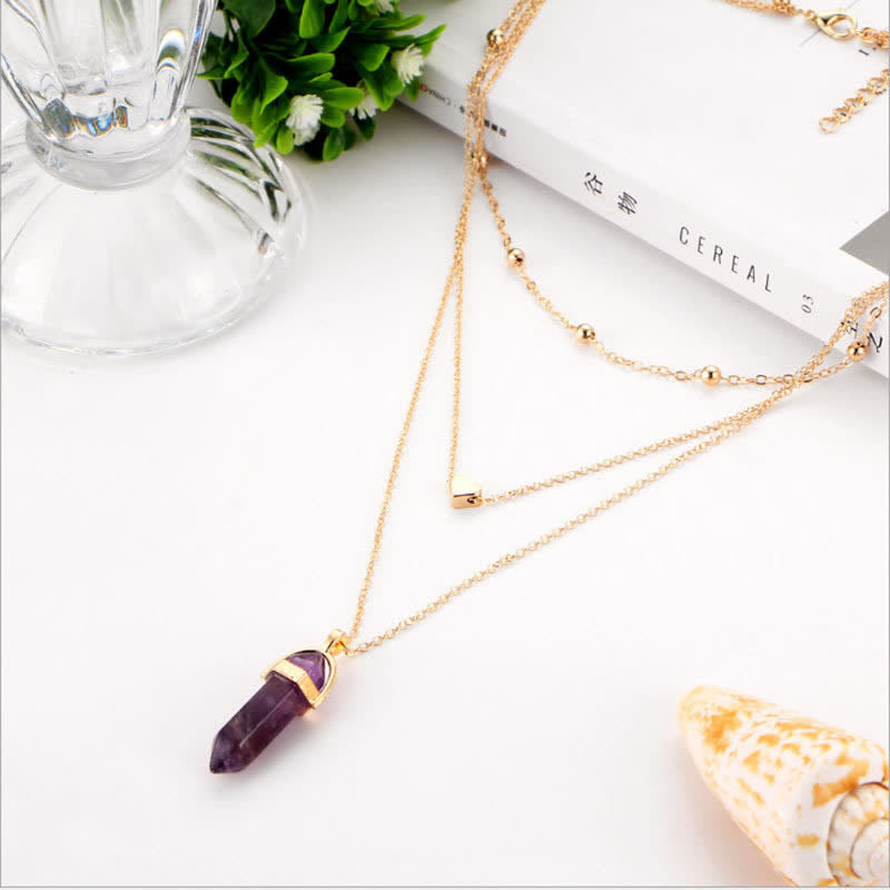 Aurora Hexagon Gemstone Necklace of Natural Crystals