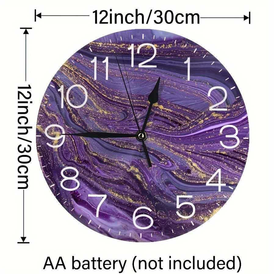 VioletGlow Clock - Abstract Wall Clock with Golden Details
