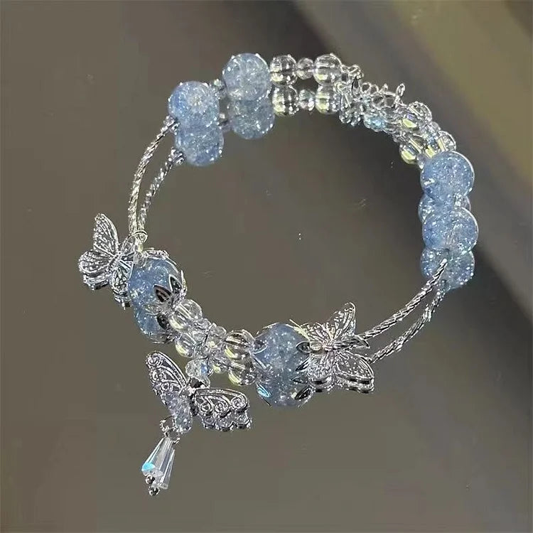 Purple Sky Blue Butterfly Necklace with a Captivating Floral Pattern