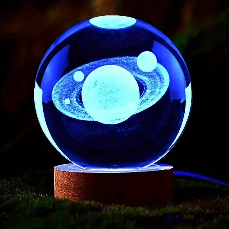 LumiSphere - Luxurious 3D Crystal Table Lamp with Wooden Base