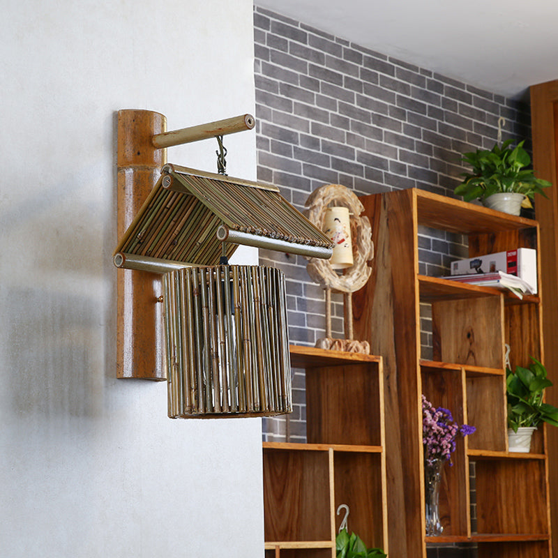 BambooLuxe – Handmade Wall Lamp in Coffee Brown