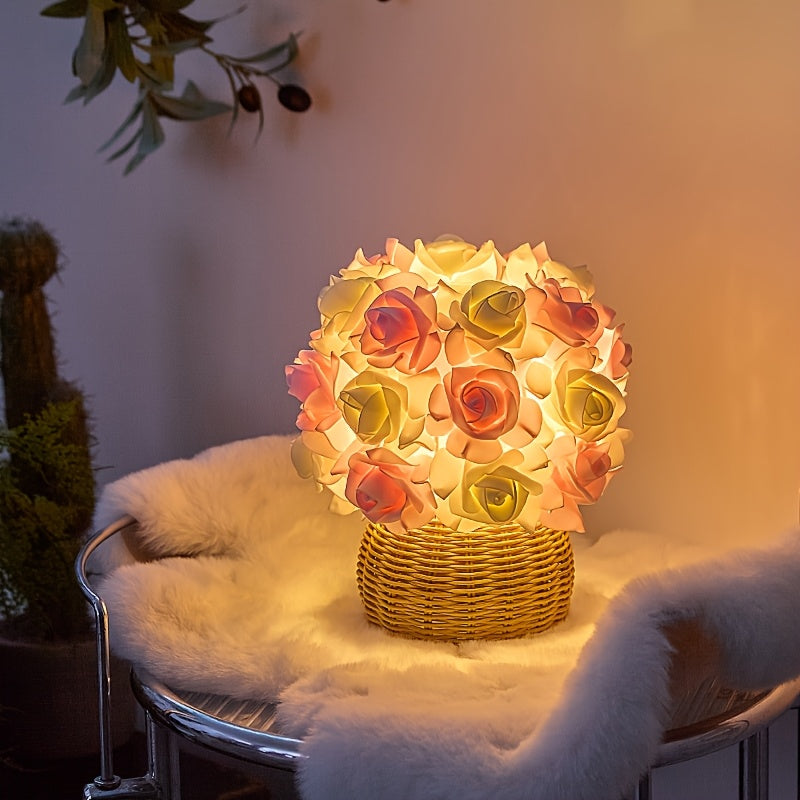 FloraGlow - Luxurious Art Deco Rose Table Lamp with USB