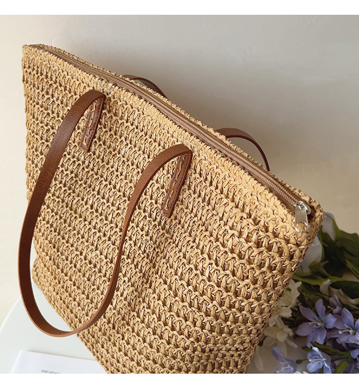 SummerBreeze Tote - Stylish basket bag with leather handle