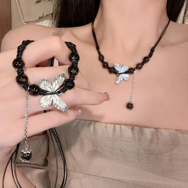Aurora Butterfly and Pearl Necklace - An Enchanting Elegance