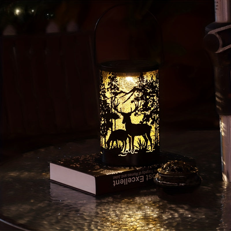 LumiGlow Lantern - Solar Powered Iron Lantern with Nature Design