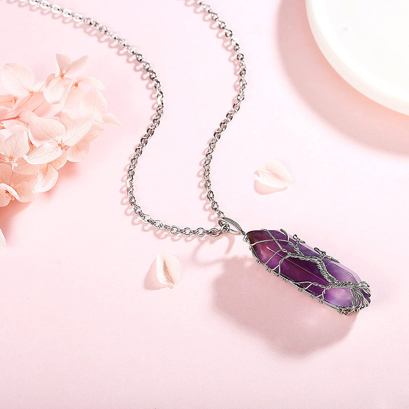 Elegant Tree of Life Gemstone Necklace with Sparkling Crystals - Elara 
