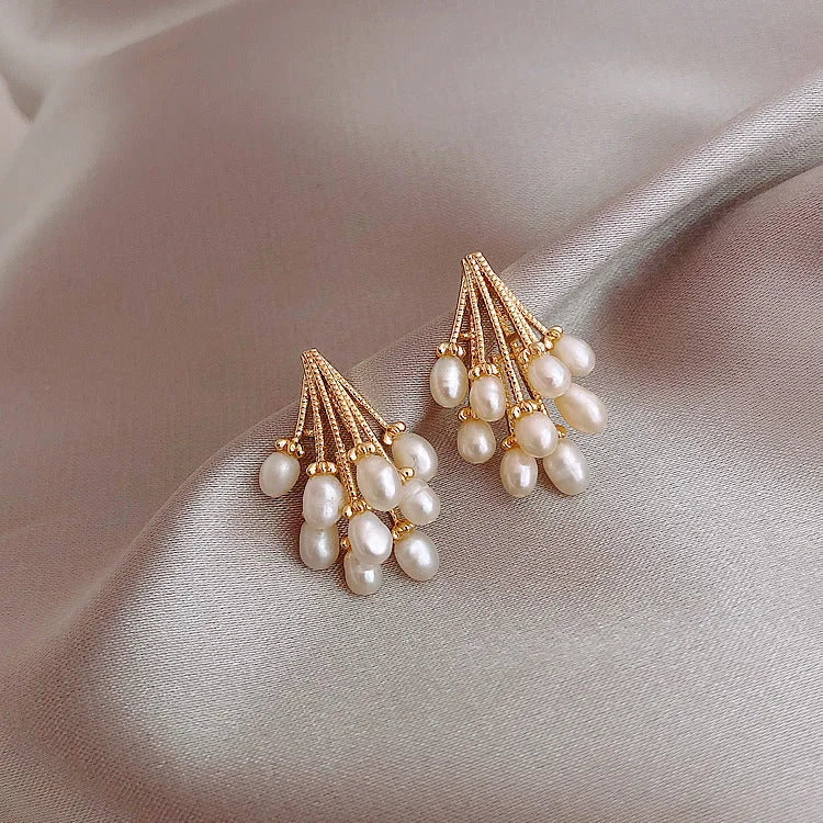 Elegant Noelle Earrings with 18K Gold Plated Silver and Pearl Tassel Design