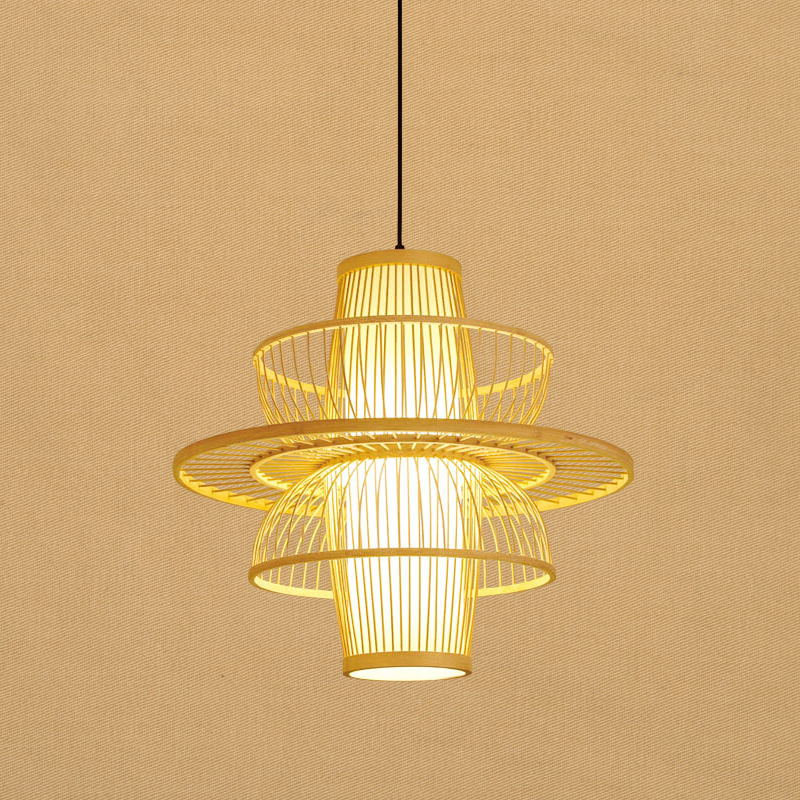 ZenLuxe Pendant - Elegant Black-Beige Bamboo Ceiling Lamp